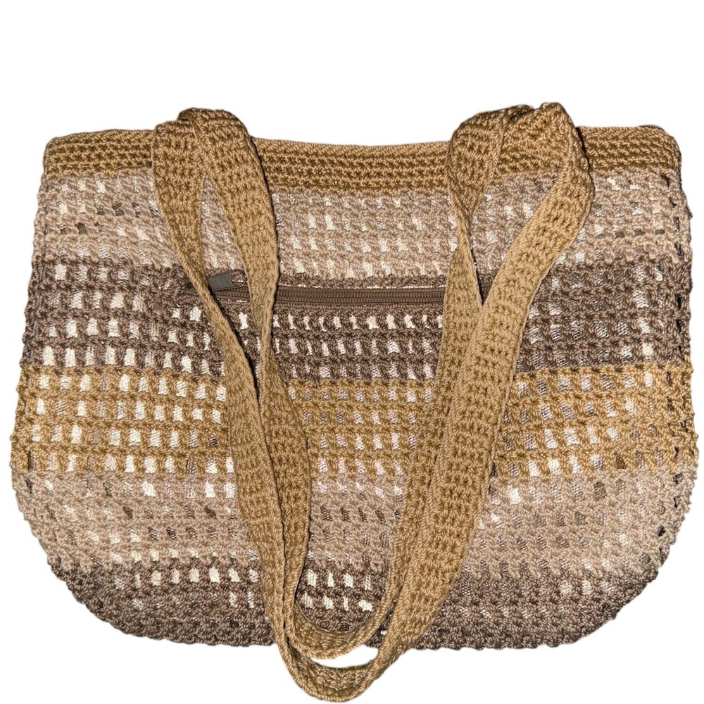 The Sak Woven Crochet Shoulder Bag Brown Tan Striped Boho Tote